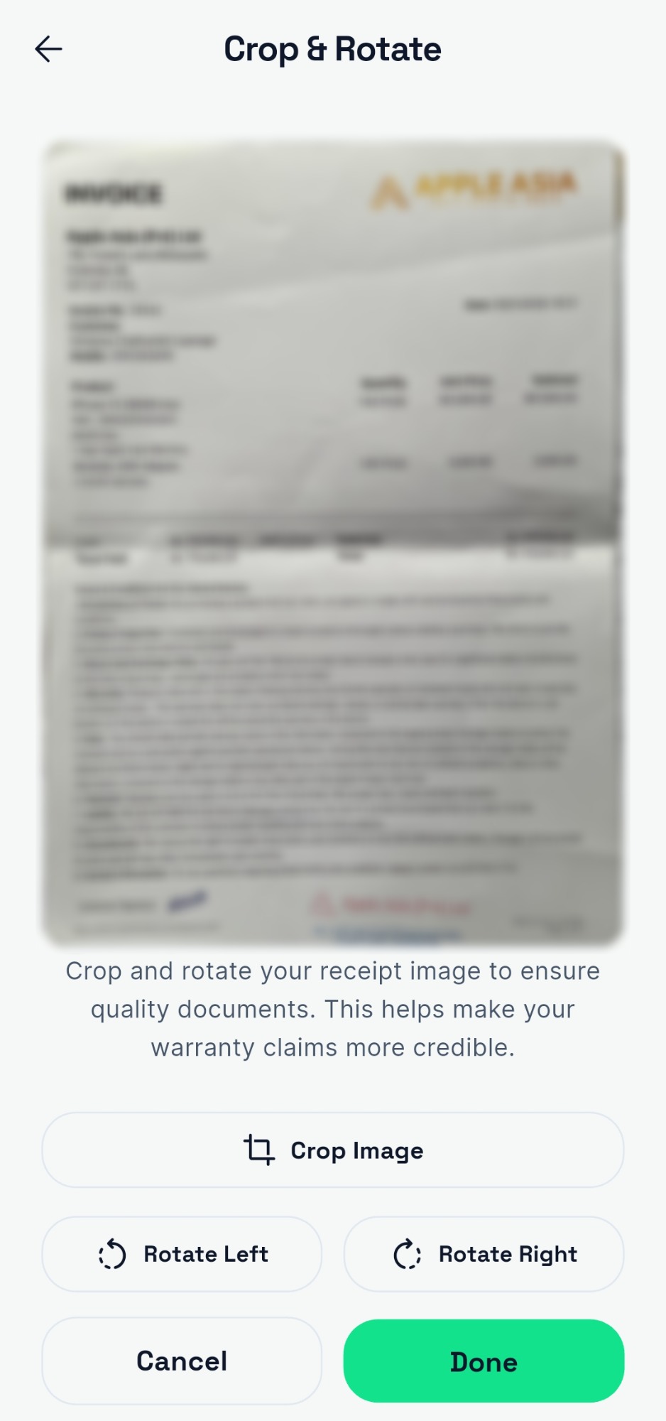 Crop and rotate receipt