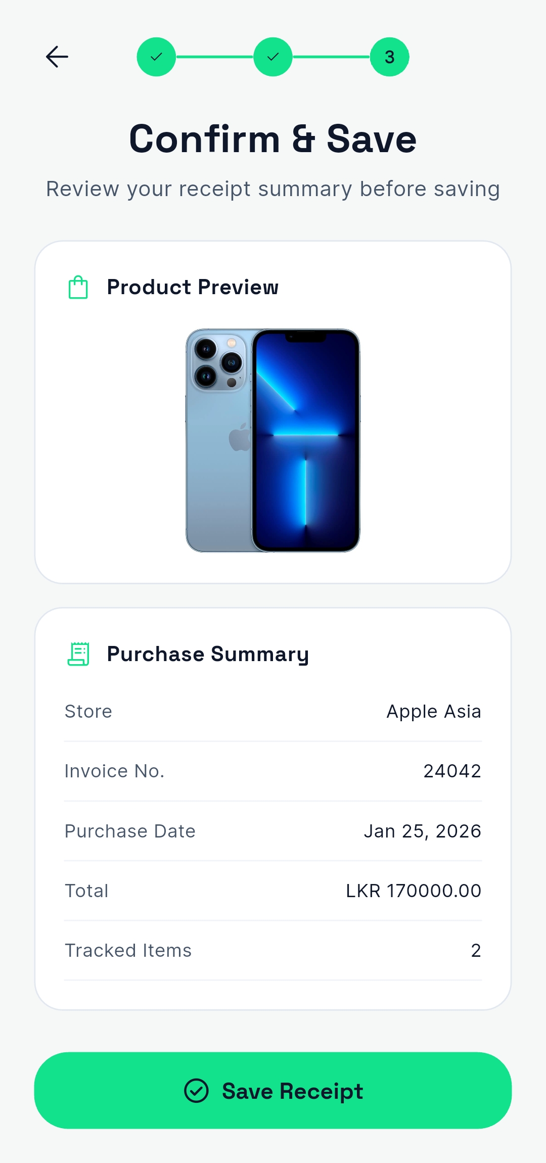 Confirm and save receipt