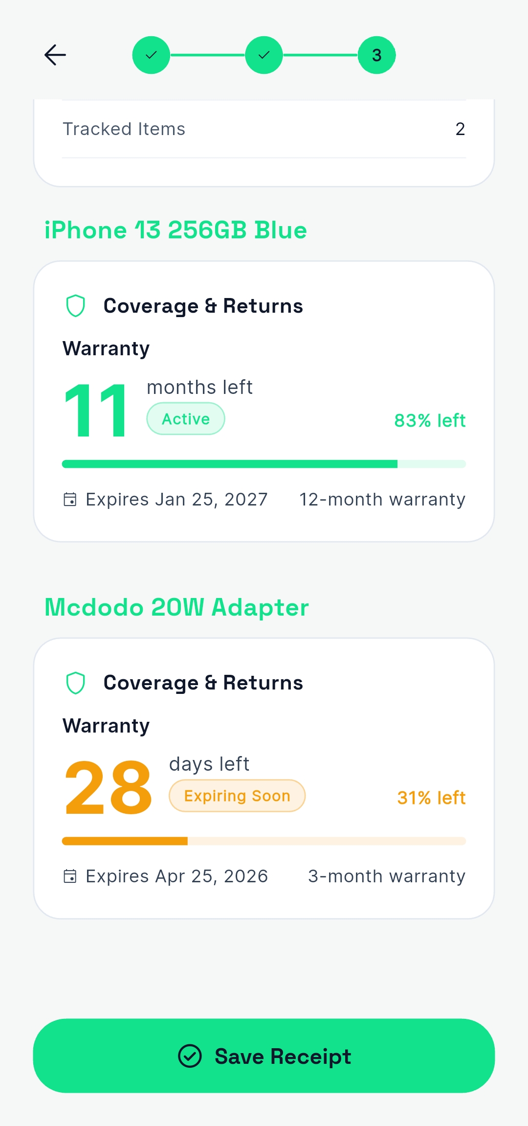 Per-item warranty coverage