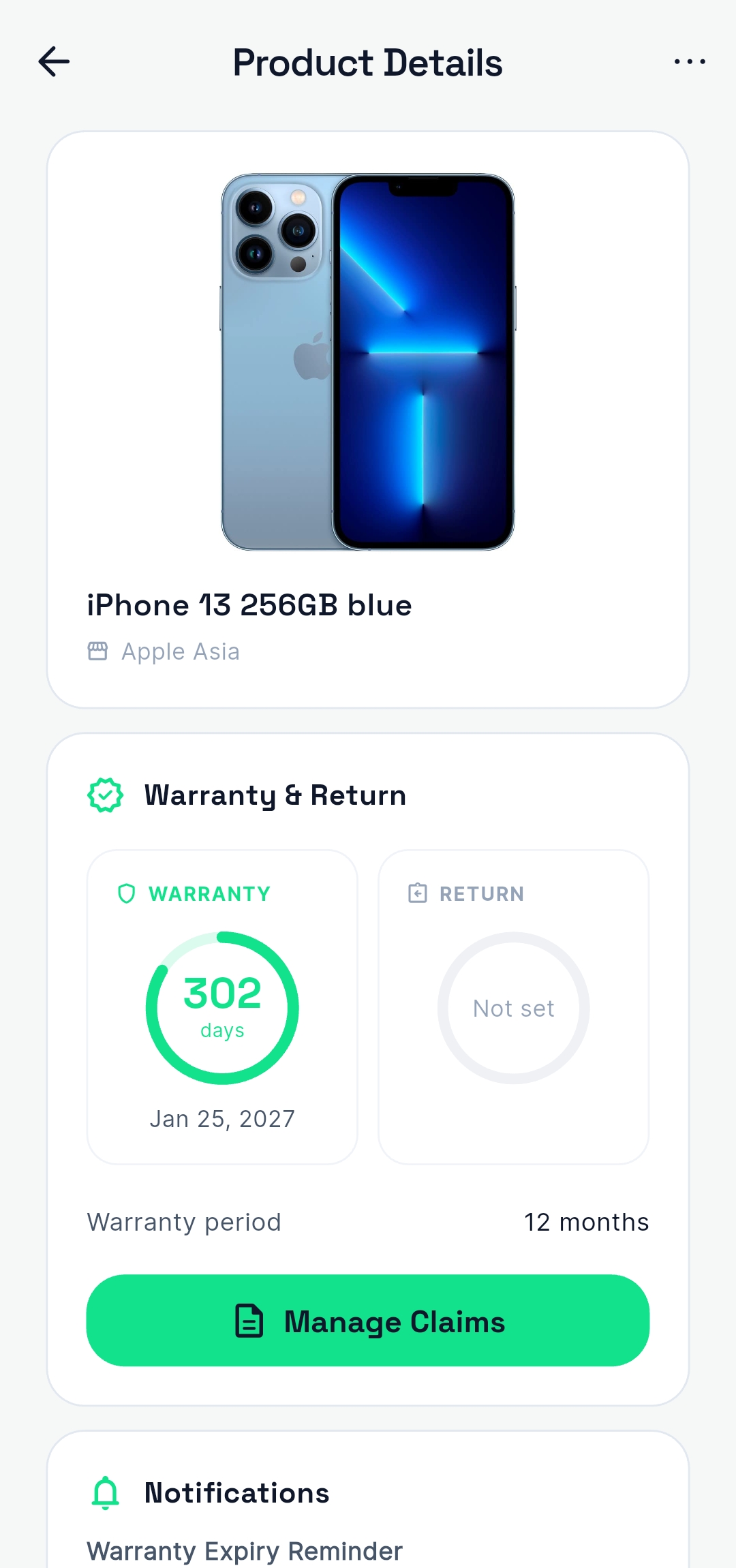 Product details screen